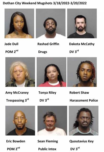 Dothan City Weekend Mugshots 3/18/2022-3/20/2022