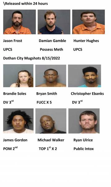 Hosuton County/Dothan City Mugshots 8/15/2022