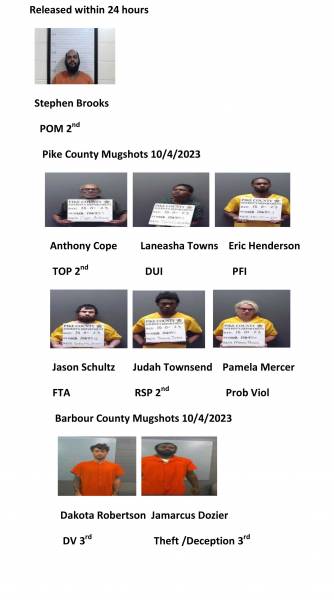 Dale County/ Coffee County/Pike County /Barbour County Mugshots 10/4/2023