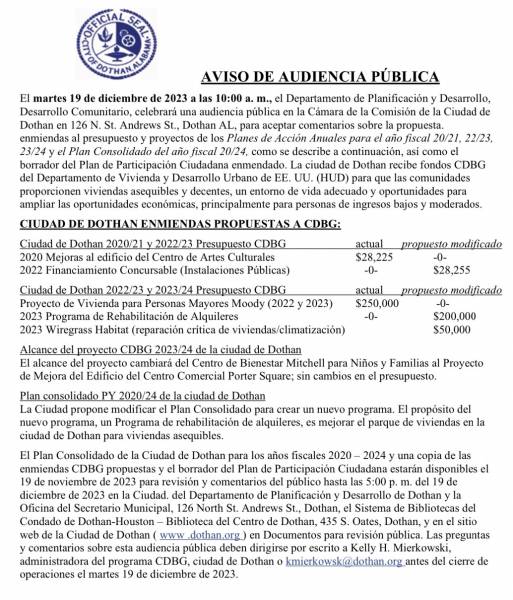 Dothan Public Hearing Ad--Amend AAP FY20-21_21-22_22-23 and ConPlan 2020-2024