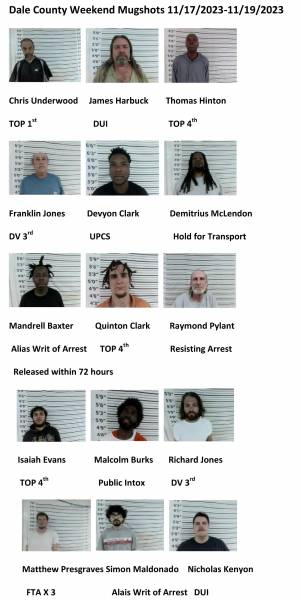 Dale County/Coffee County/Pike County/ Barbour County Weekend  Mugshots 11/17/2023-11/19/2023