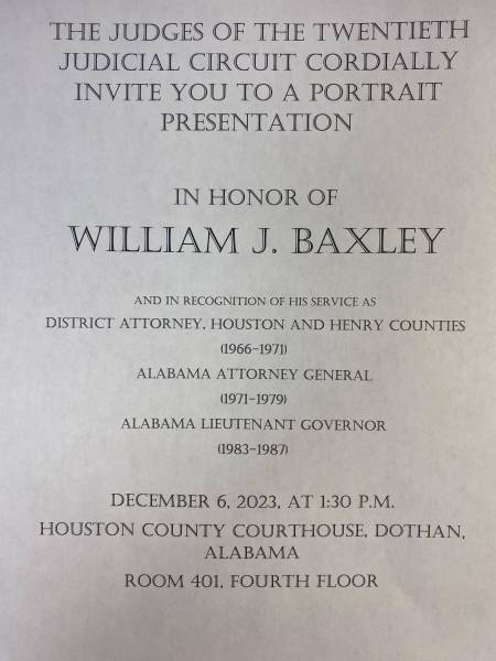 Special Event Honoring William J. Baxley - Bill Baxley