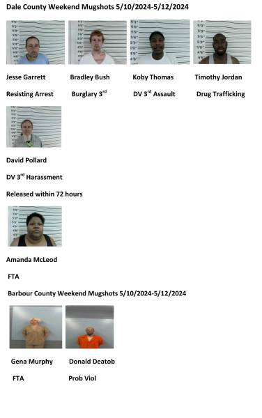 Dale County/Barbour County Weekend Mugshots 5/10/2024-5/12/2024