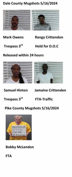 Dale County/Pike County Mugshots 5/16/2024