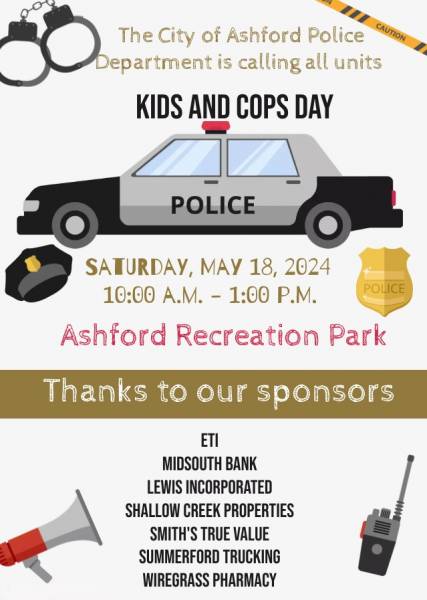 Due to the Forecasted Inclement Weather Kids and Cops Day will be Saturday June,1.2024