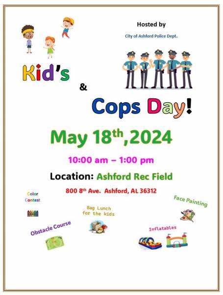 Due to the Forecasted Inclement Weather Kids and Cops Day will be Saturday June,1.2024
