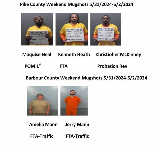 Dale County/Pike County /Barbour County Weekend Mugshots 5/31/2024-6/2/2024