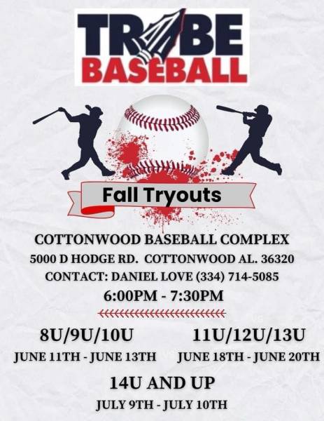 Tribe Baseball Tryouts set for July 9th and 10th