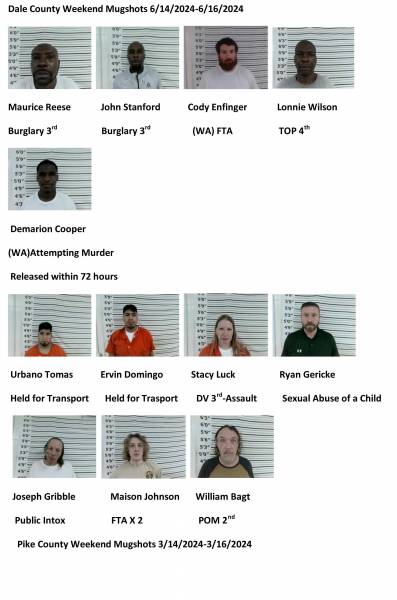 Dale County Weekend Mugshots 6/14/2024-6/16/2024