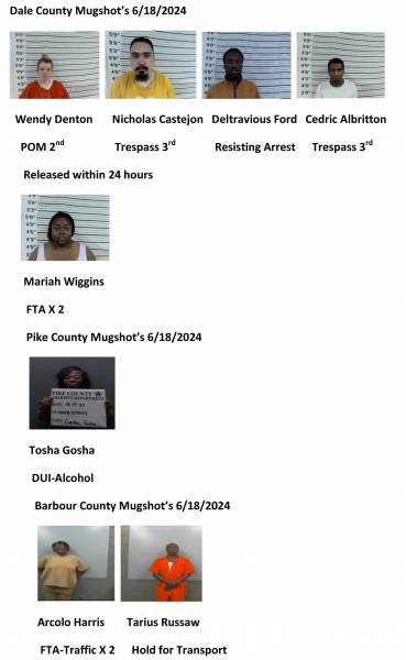 Dale County/Pike County /Barbour County Mugshots 6/18/2024