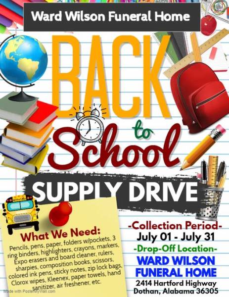 Back to School Supply Drive - Hosted by Ward Wilson Funeral Home