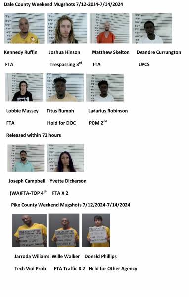 Dale County /Pike County Weekend Mugshots 7/12/2024-7/14/2024