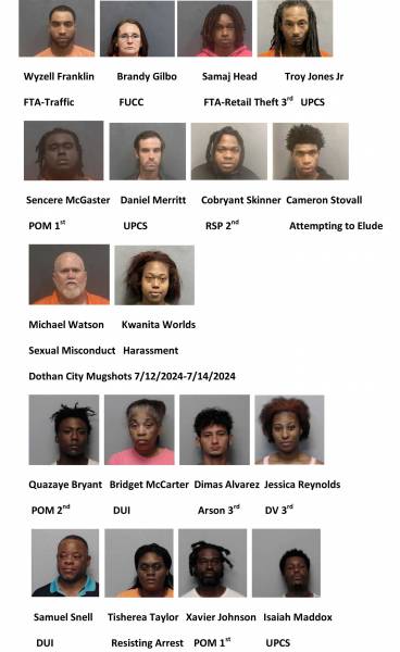 Houston County/ Dothan City Weekend Mugshot’s  7/12/2024-7/14/2024