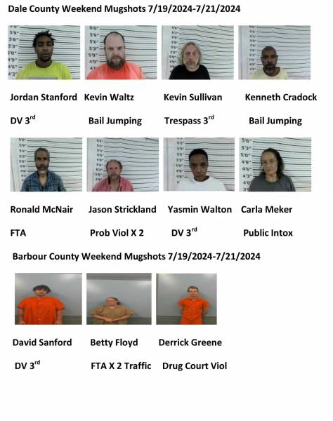 Dale County /Barbour County Weekend Mugshot’s 7/19/2024-7/21/2024