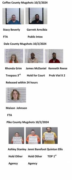 Coffee County/Dale County/Pike County /Barbour County Mugshot’s 10/2/2024