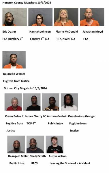 Houston County / Dothan City Mugshots 10/3/2024