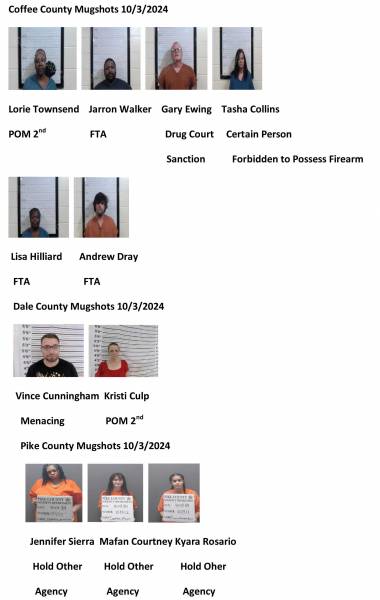 Coffee County/Dale County/Pike County Mugshots 10/3/2024