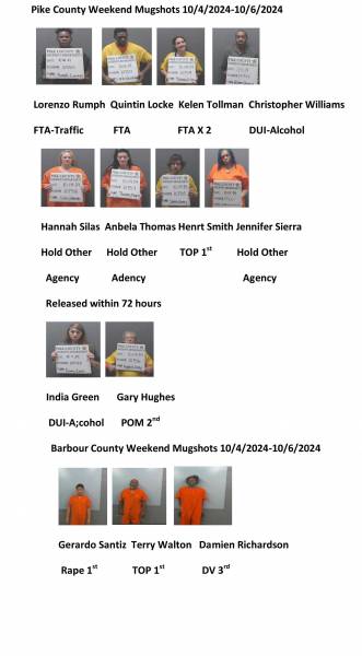 Coffee County/Dale County/Pike County /Barbour County Weekend Mugshot’s 10/4/2024-10/6/2024