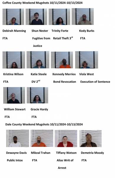 Coffee County/Dale County/Pike County /Barbour County Weekend Mugshot’s 10/11/2024-10/13/2024