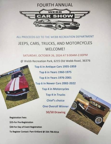 Webb Car Show is Saturday, October 26