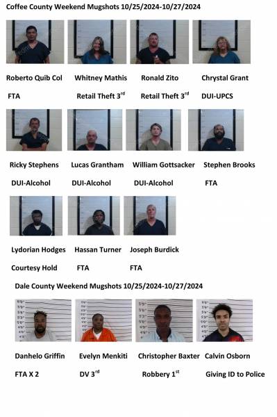 Coffee County/Dale County/Pike County /Barbour County Weekend Mugshot’s 10/25/2024-10/27/2024