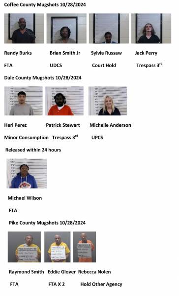 Coffee County/Dale County/Pike County Mugshots 10/28/2024