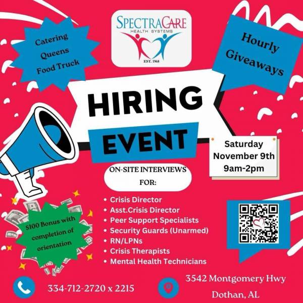 SpectraCare Hiring Event: Saturday, Nov. 9