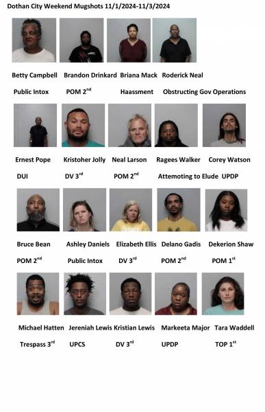 Houston County/Dothan City Weekend Mugshots 11/1/2024-11/3/2024