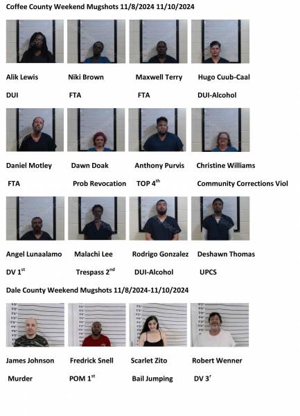 Coffee Count/Dale County/Pike County Weekend Mugshots 11/8/2024-11/10/2024