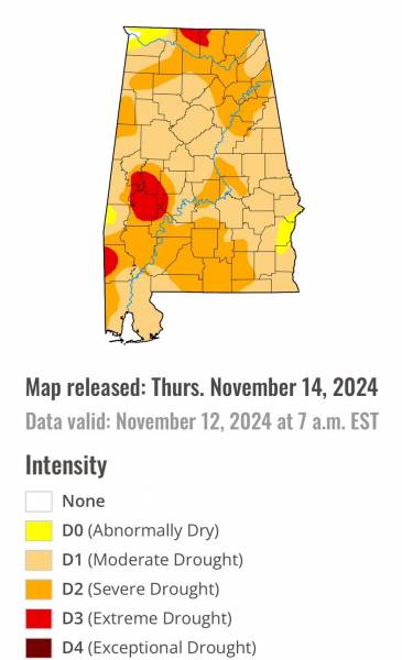 Drought monitor: moderate drought in most of Wiregrass, severe drought in western Wiregrass