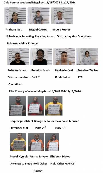 Coffee County/Dale County/Pike County /Barbour County Weekend Mugshot’s 11/15/2024-11/17/2024